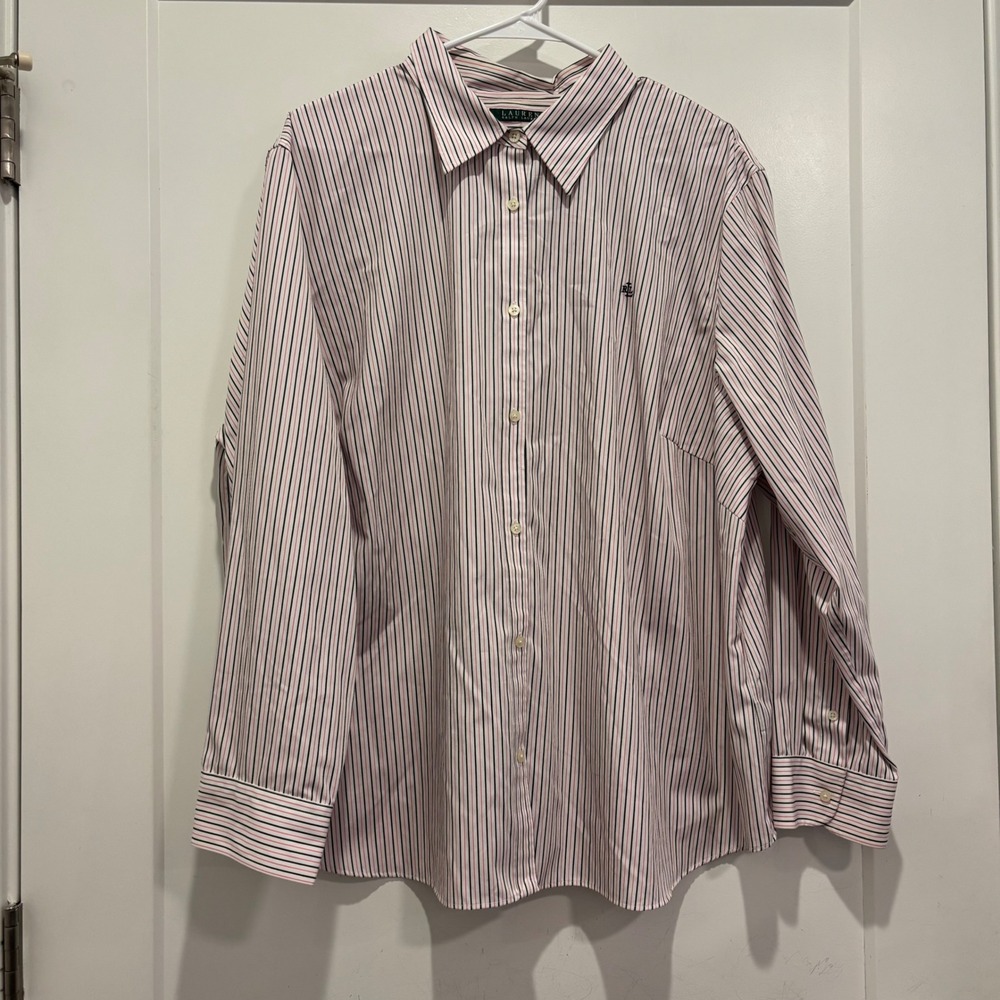 Lauren Ralph Lauren Mens Striped Button Down Shirt Pink Black White Long Sleeve